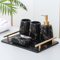 香皂盒轻奢风陶瓷肥皂盒卫生间创意肥皂碟家用香皂碟北欧ins皂盒|大理石纹黑色5件套