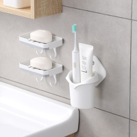 肥皂盒沥水壁挂卫生间免打孔挂墙吸盘创意放洗衣香皂盒的置物架子|[套餐四]皂盒2个+牙刷置物架(可放牙膏牙刷头梳)