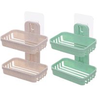双层肥皂盒免打孔吸盘挂式卫生间肥皂架浴室香皂架香皂盒肥皂盒子|买1发2[绿色+米色]