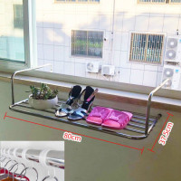窗外晾衣架阳台晾晒神器窗户高层室外伸缩晒鞋架防盗窗台置物挂架|新款大号加粗80*37.5+20防风扣