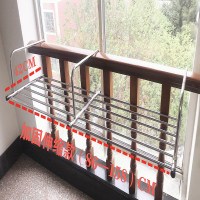 窗外晾衣架阳台晾晒神器窗户高层室外伸缩晒鞋架防盗窗台置物挂架|加固三挂伸缩款86—158CM