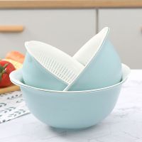 双层洗菜篮加厚厨房淘米器沥水篮子客厅创意家用水果盘漏盆|[新加厚双层]北欧蓝 双层中号