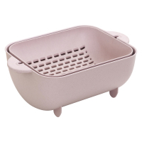 双层洗菜篮沥水盆家用塑料旋转洗水果菜篮子厨房淘米器客厅水果盘|北欧粉(小麦)