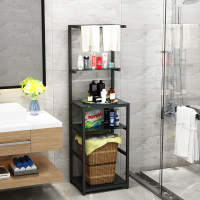 卫生间浴室架脏衣篮置物架浴室洗发水收纳架脸盆毛巾架转角置物架|A款黑架黑玻璃送收纳筐