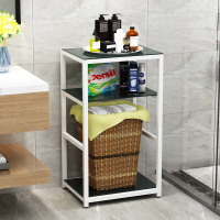 卫生间浴室架脏衣篮置物架浴室洗发水收纳架脸盆毛巾架转角置物架|C款白架黑玻璃送收纳筐