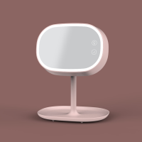 化妆镜带灯补光台式led充电桌面台灯收纳折叠美容梳妆美妆镜|一代藕粉色[补光镜灯+氛围台灯]