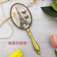 欧式复古青铜金属手柄镜子女化妆镜小号便携随身公主圆手持镜|埃菲尔铁塔