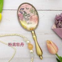 欧式复古青铜金属手柄镜子女化妆镜小号便携随身公主圆手持镜|粉底牡丹