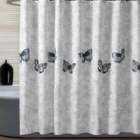 浴帘套装弧形免打孔杆浴帘杆套装淋浴杆浴室套装伸缩杆浴帘布隔断|蝴蝶(加厚涤纶) 免打孔U型A款