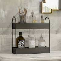 卫生间浴室洗手台置物架免打孔洗漱台桌面护肤化妆品整理收纳架子|黑色双层