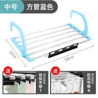 不锈钢窗外小型晾晒架窗台晒鞋架折叠挂晒暖气片窗户阳台晾衣架凉|方管中号蓝色(长59*32cm)