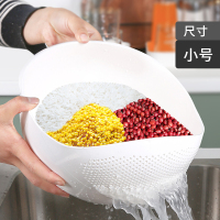 淘米神器洗米筛洗菜盆沥水篮淘米器家用厨房塑料漏水白色圆形小号|梨白色[小号][加密孔款]