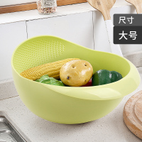 淘米神器洗米筛洗菜盆沥水篮淘米器家用厨房塑料漏水白色圆形小号|樱草绿[大号][加密孔款]