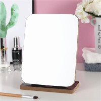 高清单面化妆镜子 台式梳妆镜 学生宿舍桌面美容镜 木质 大号方形|竖款(深色)