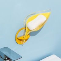 沥水肥皂盒卫生间吸盘免打孔香皂置物架创意北欧个性树叶肥皂架|淡黄色-壁挂款