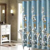 免打孔u型浴帘杆套装伸缩淋浴杆浴室挂帘弧形杆淋浴房防水隔断帘|白玉兰[涤纶加厚款] 打孔U型A款