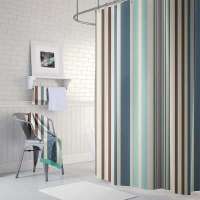 免打孔u型浴帘杆套装伸缩淋浴杆浴室挂帘弧形杆淋浴房防水隔断帘|金典条纹【涤纶加厚款】 免打孔U型80*80*80