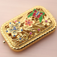 俄罗斯 长方形双面小镜子 创意折叠随身镜子 迷你复古便携化妆镜|恋花金