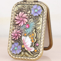 俄罗斯 长方形双面小镜子 创意折叠随身镜子 迷你复古便携化妆镜|蝴蝶青