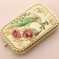 俄罗斯 长方形双面小镜子 创意折叠随身镜子 迷你复古便携化妆镜|双孔雀金