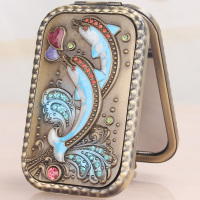 俄罗斯 长方形双面小镜子 创意折叠随身镜子 迷你复古便携化妆镜|海豚青