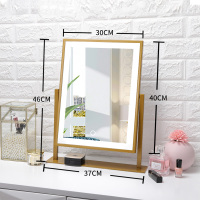 网红化妆镜台式led带灯桌面学生宿舍镜子美妆镜梳妆镜ins心|带灯[金色46*40CM]插电款[快递随机]