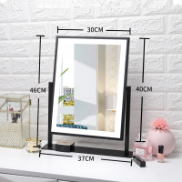 网红化妆镜台式led带灯桌面学生宿舍镜子美妆镜梳妆镜ins心|带灯[黑色46*40CM]插电款[快递随机]