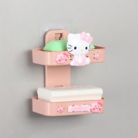沥水香皂盒吸盘卫生间置物架免打孔双层肥皂盒可爱壁挂式肥皂架|粉猫咪[双层]