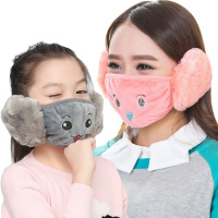 买二送手套冬季保暖口罩女韩版防寒刺绣笑脸表情二合一亲子口罩