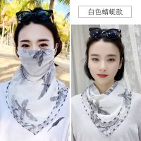 春夏季防晒口罩护颈女士雪纺透气面罩骑开车防紫外线三角丝巾围脖