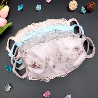 秋冬季骑行蕾丝口罩女棉布内衬3层加厚防风尘透气面罩防尘保暖