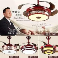 蓝牙音乐变光中式隐形餐厅吊扇灯卧室风扇灯客厅家用实木led灯具