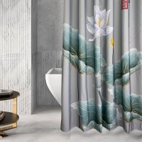 中式浴帘套装免打孔卫生间浴室帘防水布加厚防霉隔断帘洗澡挡水帘