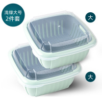 水果沥水篮双层带盖洗菜篮大号厨房收纳盒密孔冰箱沥水保鲜盒a|果篮浅绿大号两个