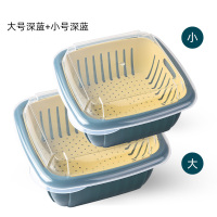 水果沥水篮双层带盖洗菜篮大号厨房收纳盒密孔冰箱沥水保鲜盒a|果篮深蓝大号+深蓝小号