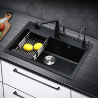 石英石单槽厨房洗菜盆洗碗池大号加厚台下上水槽手工