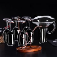 创意红酒架酒杯架倒挂创意红酒架红酒架摆件家居摆件红酒杯架子|迎客松+6只酒杯+醒酒器