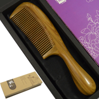 加大加长（绿檀20.5cm）配礼盒带檀香味|加大加长款 家用长发天然绿檀木梳子 防静电按摩 红檀木刻字梳子