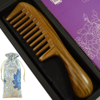 加大加长（宽齿20.5cm）锦袋带檀香味|加大加长款 家用长发天然绿檀木梳子 防静电按摩 红檀木刻字梳子
