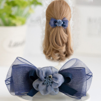 藏蓝配10cm弹簧夹|饰品蝴蝶结发夹头饰布艺成人发饰韩版淑女清新弹簧夹发卡盘发顶夹