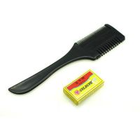 单面黑色1把+刀片10片+海绵|削发器削发梳专业带刀片梳子理发美发刘海打薄剪刀工具防静电碎发