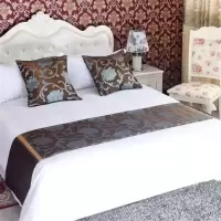 宾馆酒店床上用品档宾馆酒店床尾巾床旗床尾垫床盖桌旗|湖蓝色大勾花 抱枕含芯50*50