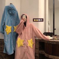 韩版春季加绒睡衣女学生宽松可爱绒秋冬加厚网红睡裙浴袍睡袍