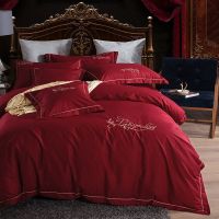 大红色全棉婚庆四件套1.8m床刺绣纯棉2m床笠双人被套结婚床上用品