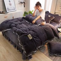床上用品加厚牛奶绒四件套兔兔绒冬季公主风绒法兰绒床裙被套