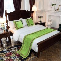 星级酒店宾馆民宿床尾巾床旗靠垫抱枕床盖桌旗床裙|素色雪尼尔贴花边青绿 靠垫(50cm*50cm)