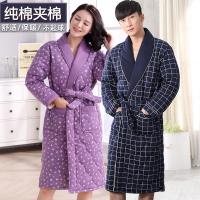 夹棉睡袍男冬加厚加棉保暖加大码中长款浴袍女纯棉冬天睡衣家居服