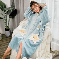 绒睡衣女冬季可爱星星睡裙睡袍加厚保暖浴袍春秋法兰绒家居服
