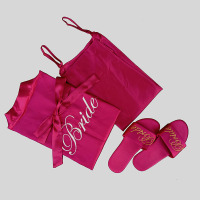 睡袍女薄款夏季冰丝短袖浴袍仙鹤睡衣红色结婚伴娘婚礼晨袍女新娘