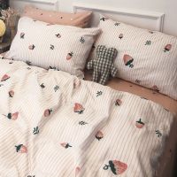 网红草莓四件套纯棉全棉少女心床上用品小清新被套床笠床单三件套